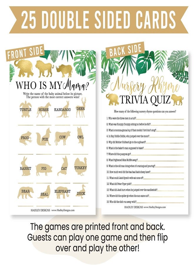 Hadley Designs Baby Shower Games for 25 Guests - Jungle Safari Baby Shower Trivia Game, Nursery Rhyme Quiz & Who is My Mama, Animal Matching Game, Babyshower Games Boy Girl Gender Neutral, Made in USA - Image 3