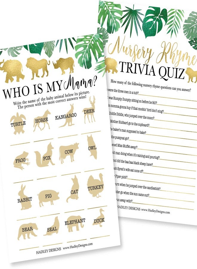 Hadley Designs Baby Shower Games for 25 Guests - Jungle Safari Baby Shower Trivia Game, Nursery Rhyme Quiz & Who is My Mama, Animal Matching Game, Babyshower Games Boy Girl Gender Neutral, Made in USA - Image 1