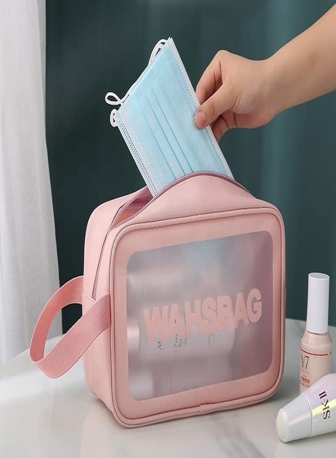 Luxula Multipurpose Clear PVC Zipper Cosmetic Travel Wash Bag Toiletry Makeup Organizer Portable Carry Pouch for Women Girls (Set of 3 Bag) (Pink) - Image 4