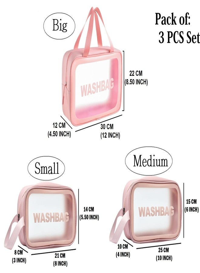 Luxula Multipurpose Clear PVC Zipper Cosmetic Travel Wash Bag Toiletry Makeup Organizer Portable Carry Pouch for Women Girls (Set of 3 Bag) (Pink) - Image 5