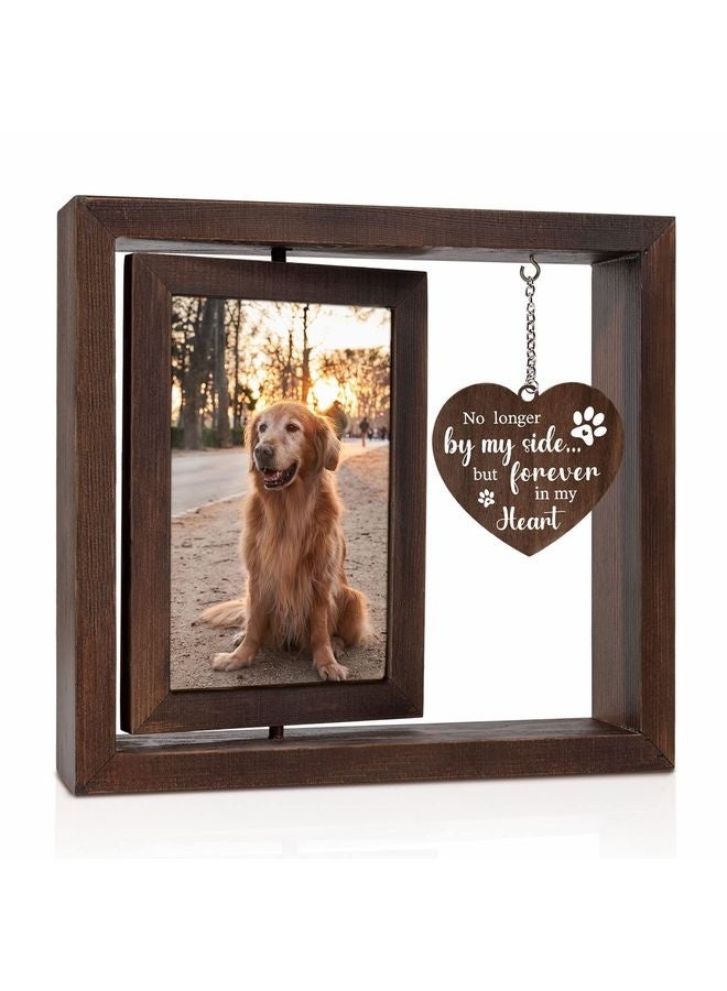 MOWKIT Dog Memorial Gifts for Loss of Dog - Rotating Wooden Picture Frame for 4x6 Photo - Loss of Dog Sympathy Gift - Cat Pet Bereavement Remembrance Picture Frame - Image 1