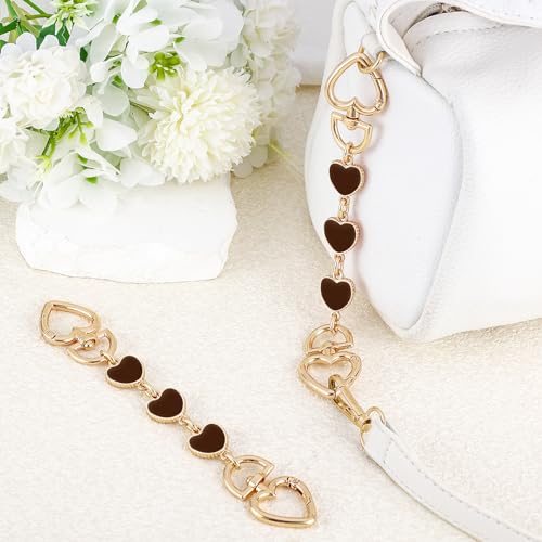 Tmtains 2Pcs Heart Purse Extender Chain Gold Purse Strap Extender Brown Bag Extender Chain Coffee Purse Strap Replacement Purse Accessories Bag Charms for Handbag Cross Body Bag Purse Making Supplies - Image 5