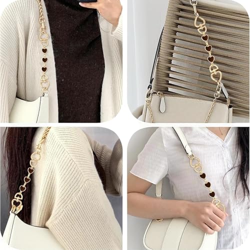 Tmtains 2Pcs Heart Purse Extender Chain Gold Purse Strap Extender Brown Bag Extender Chain Coffee Purse Strap Replacement Purse Accessories Bag Charms for Handbag Cross Body Bag Purse Making Supplies - Image 4