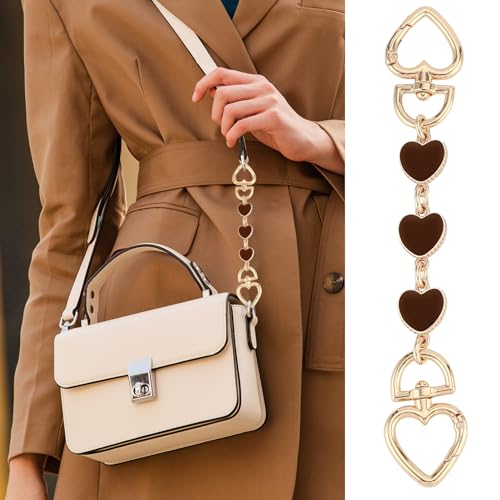Tmtains 2Pcs Heart Purse Extender Chain Gold Purse Strap Extender Brown Bag Extender Chain Coffee Purse Strap Replacement Purse Accessories Bag Charms for Handbag Cross Body Bag Purse Making Supplies - Image 3