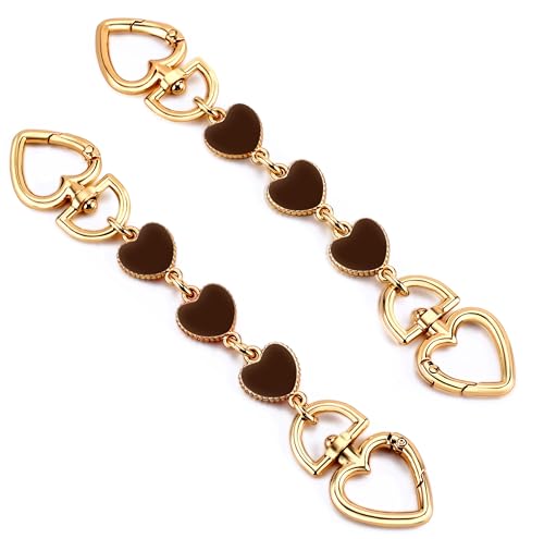 Tmtains 2Pcs Heart Purse Extender Chain Gold Purse Strap Extender Brown Bag Extender Chain Coffee Purse Strap Replacement Purse Accessories Bag Charms for Handbag Cross Body Bag Purse Making Supplies - Image 1