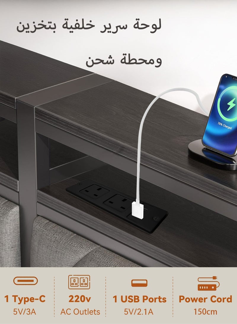 يانارا سرير بحجم كينج 180×200 سم - لوحة رأس تخزين مبطنة مع إضاءة LED ومنطقة شحن | هيكل معدني متين مع تخزين تحت السرير | لا حاجة لصندوق زنبرك | تركيب سهل وصامت - Image 5