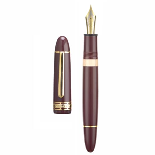 Wikult Yongsheng Junlai 630 Acrylic Fountain Pen, Size 8 Medium Nib with Piston Filling System, Wine Red Transparent Ink Tank with Torpedo Shape Design Smooth Writing Pen (Gold Trim) - Image 3