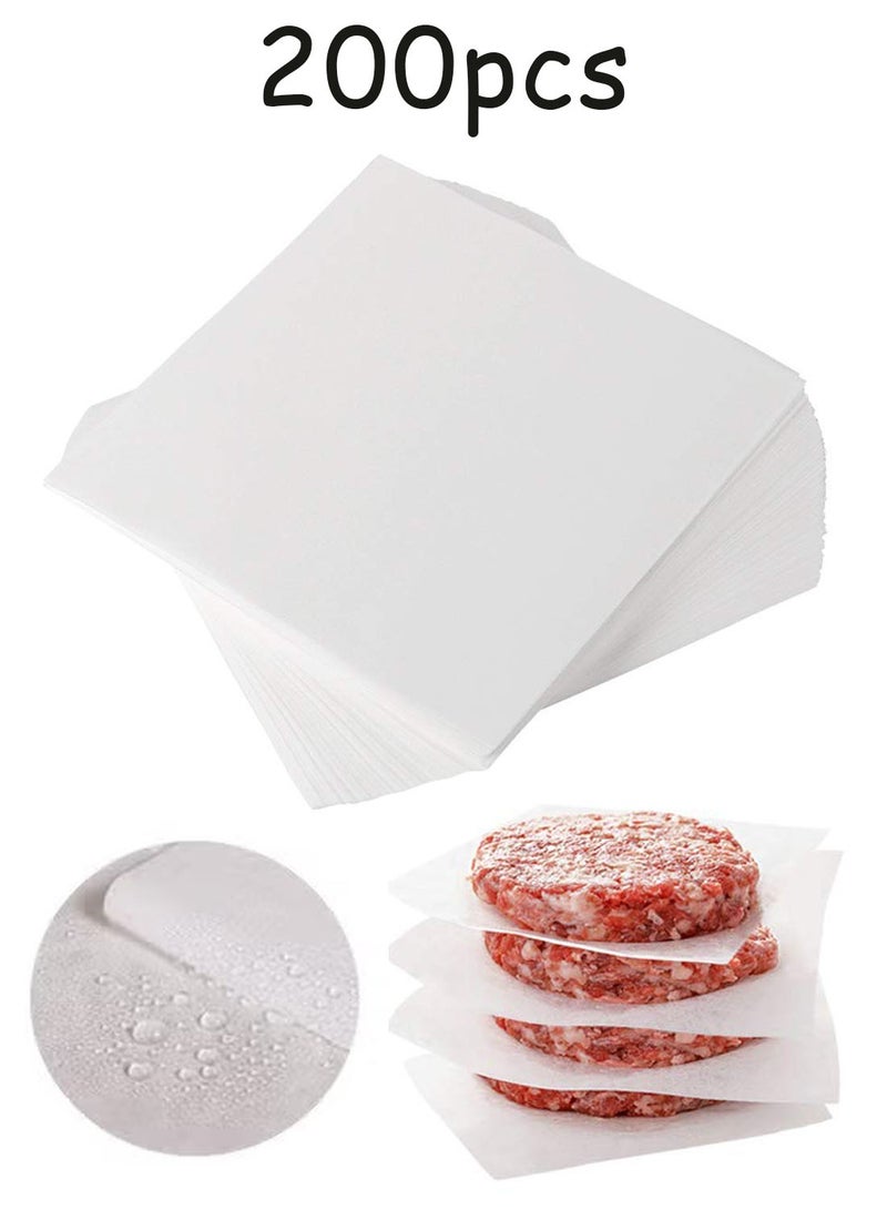 200pcs Parchment Paper Sheet for Baking, Hamburger patty paper 5.5" Square Non-Stick Wax Paper Sheets for Burger Press Patty Seperate Cookies - Image 1