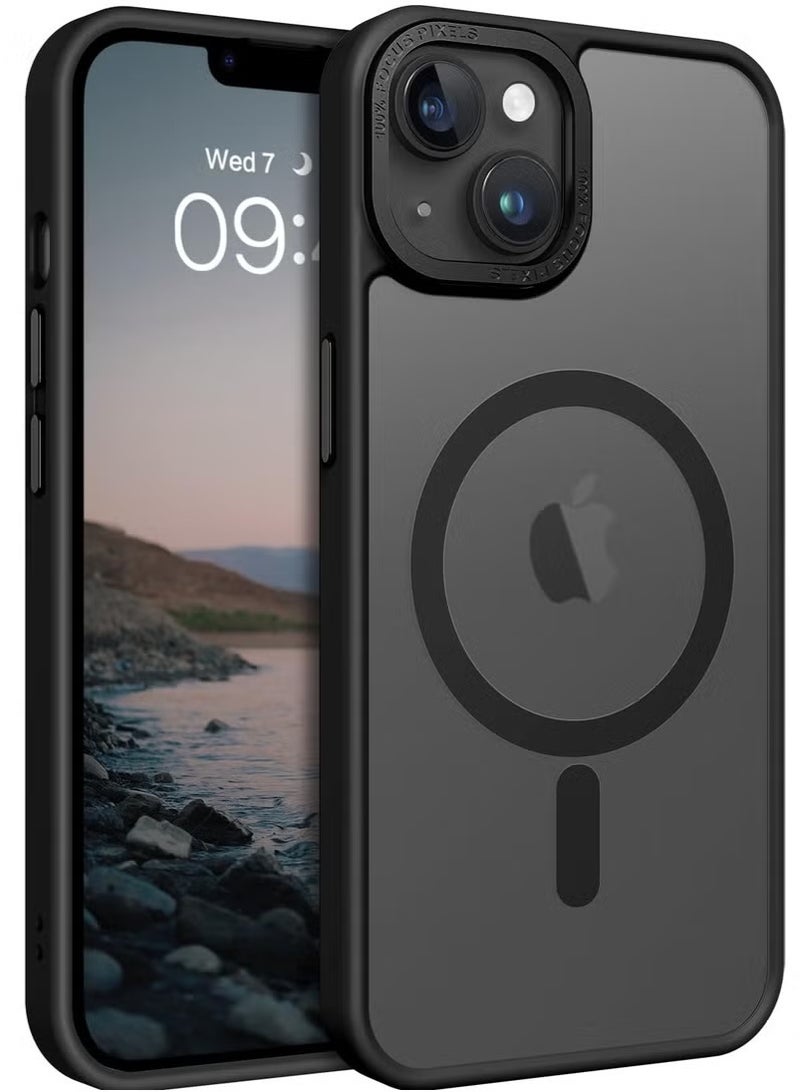 iPhone 15 Black Magnetic Case with MagSafe Compatible, Strong Body Protection.