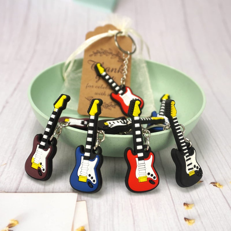 BANBALLON 12 Sets Guitar Key Chains with Organza Bags and Thank You Tags for Birthday Party Rock and Roll Theme Karaoke Music Supplies - Image 3
