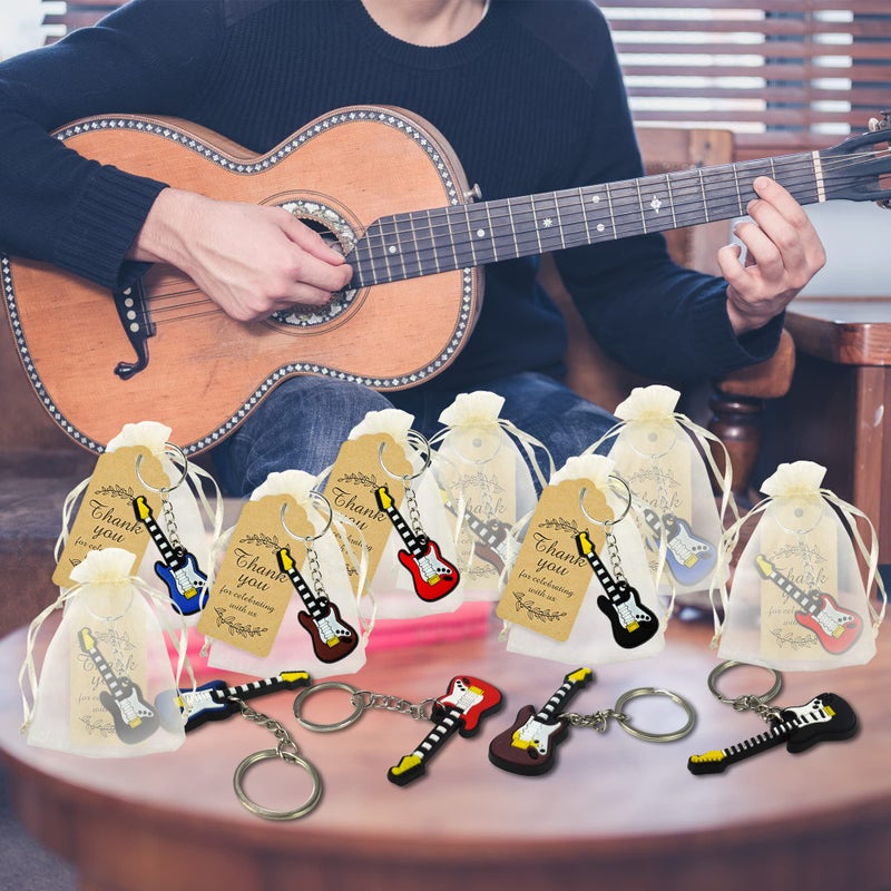 BANBALLON 12 Sets Guitar Key Chains with Organza Bags and Thank You Tags for Birthday Party Rock and Roll Theme Karaoke Music Supplies - Image 4