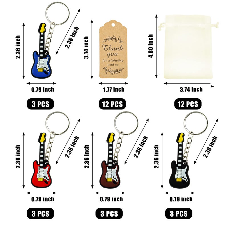 BANBALLON 12 Sets Guitar Key Chains with Organza Bags and Thank You Tags for Birthday Party Rock and Roll Theme Karaoke Music Supplies - Image 2