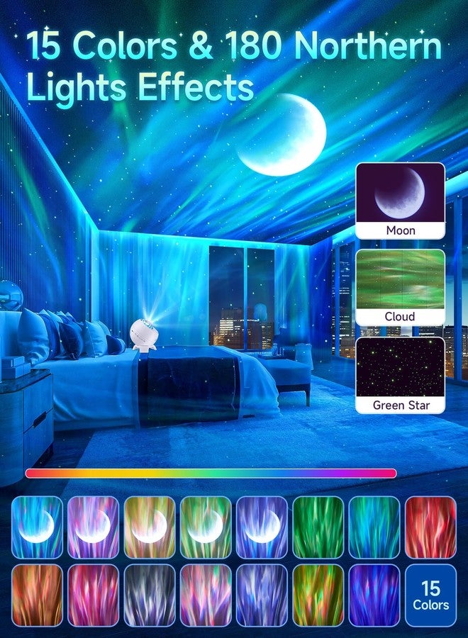 One Fire Northern Lights Projector,180 Lighting Modes Galaxy Projector for Bedroom,15 White Noise&Bluetooth Galaxy Projector for Bedroom,Remote+Timer Moon Star Projector Galaxy Light Projector,Christmas Gifts - Image 3
