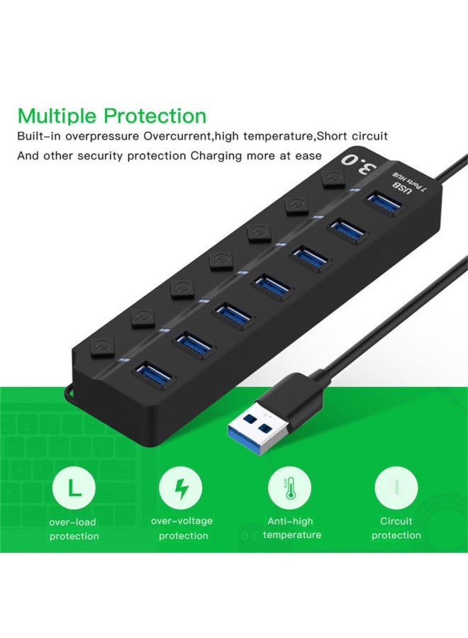 Digital Computer Usb Hub Usb 2.0 Multi-port Hub High-speed Data Transfer Durable Metal Housing-Number Of Interfaces:7 Black "bag"  - Image 3