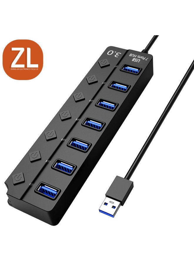 Digital Computer Usb Hub Usb 2.0 Multi-port Hub High-speed Data Transfer Durable Metal Housing-Number Of Interfaces:7 Black "bag"  - Image 1