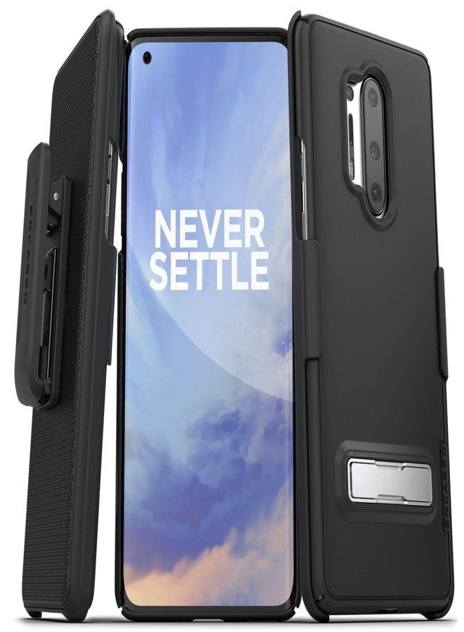 إنكاسد جراب حزام لهاتف OnePlus 8 Pro من ENCASD مع مسند (رفيع) غطاء فائق النحافة مع مشبك تثبيت - أسود - Image 1