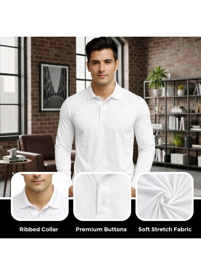 PRINTSHOP4ME Men’s Long Sleeve Polo T Shirt Pack Of 3 | Cotton Collared Polo Tees | Casual Tees For Office Work,Travel,Outdoor Activities And Everyday Use - Image 3