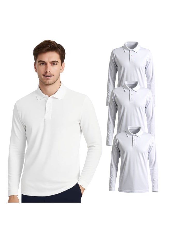 PRINTSHOP4ME Men’s Long Sleeve Polo T Shirt Pack Of 3 | Cotton Collared Polo Tees | Casual Tees For Office Work,Travel,Outdoor Activities And Everyday Use - Image 1
