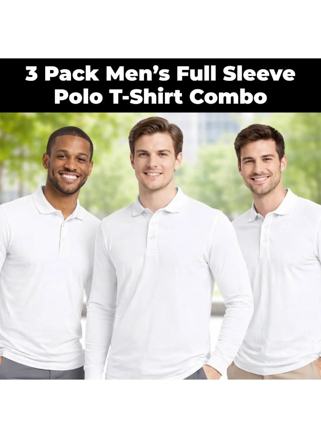 PRINTSHOP4ME Men’s Long Sleeve Polo T Shirt Pack Of 3 | Cotton Collared Polo Tees | Casual Tees For Office Work,Travel,Outdoor Activities And Everyday Use - Image 2