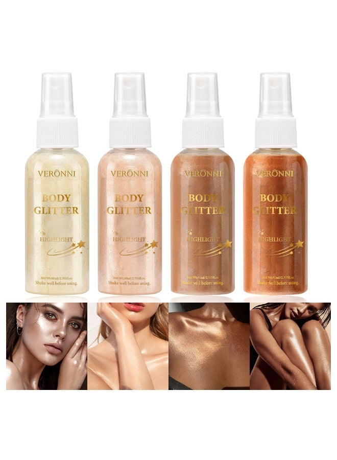 VERONNI 4-bottle VERONNI Waterproof Sulphur Glow Spray Long-Lasting Contouring Liquid Highlighter for Face and Body (80ml x 4) - Image 1