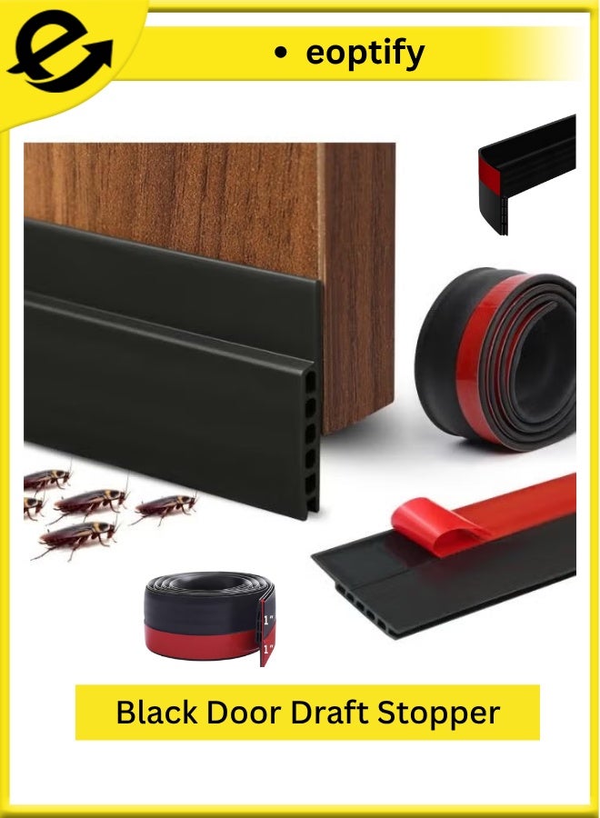 Eoptify Black Door Draft Stopper: 1 Meter x 2" W Door Seal Strip for Exterior and Interior Doors. Acts as a noise-proof under-door gap filler, keeping out drafts effectively - Image 1