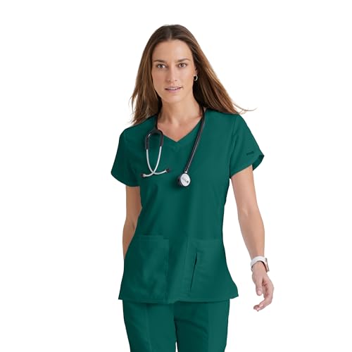 Barco Grey’s Anatomy by BARCO Classic Cora Scrub Top for Women – Hunter Green, 4-Pocket Crossover V-Neck Scrub Shirt with Natural Stretch, Soil Release Fabric, and Super-Soft Finish – Small, Regular Fit - Image 1