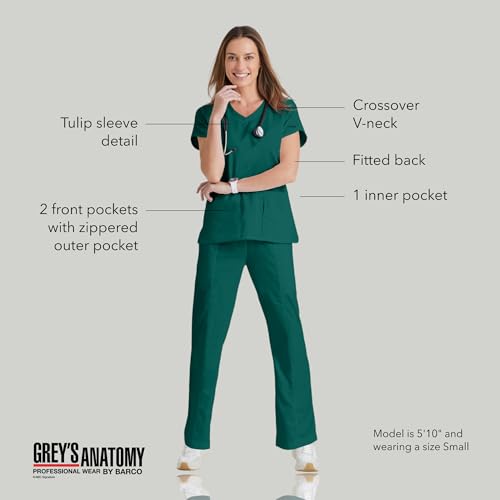 Barco Grey’s Anatomy by BARCO Classic Cora Scrub Top for Women – Hunter Green, 4-Pocket Crossover V-Neck Scrub Shirt with Natural Stretch, Soil Release Fabric, and Super-Soft Finish – Small, Regular Fit - Image 4