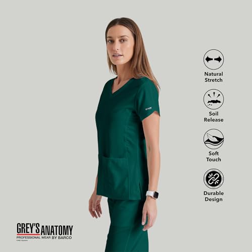Barco Grey’s Anatomy by BARCO Classic Cora Scrub Top for Women – Hunter Green, 4-Pocket Crossover V-Neck Scrub Shirt with Natural Stretch, Soil Release Fabric, and Super-Soft Finish – Small, Regular Fit - Image 3