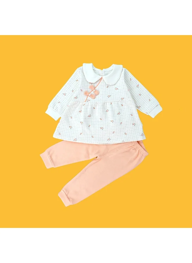 LITTLE SURPRISE BOX 2pcs Light Peach Little Florals and Bows Long Frock style Top with matching full Pants