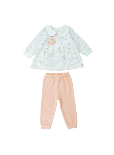 LITTLE SURPRISE BOX 2pcs Light Peach Little Florals and Bows Long Frock style Top with matching full Pants