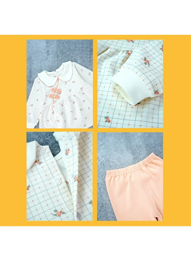 LITTLE SURPRISE BOX 2pcs Light Peach Little Florals and Bows Long Frock style Top with matching full Pants