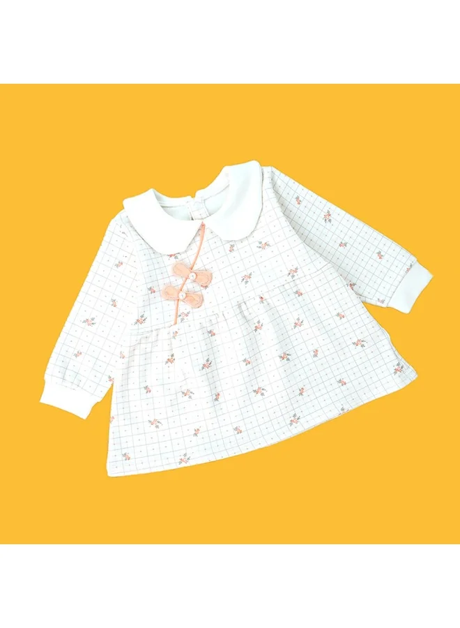LITTLE SURPRISE BOX 2pcs Light Peach Little Florals and Bows Long Frock style Top with matching full Pants