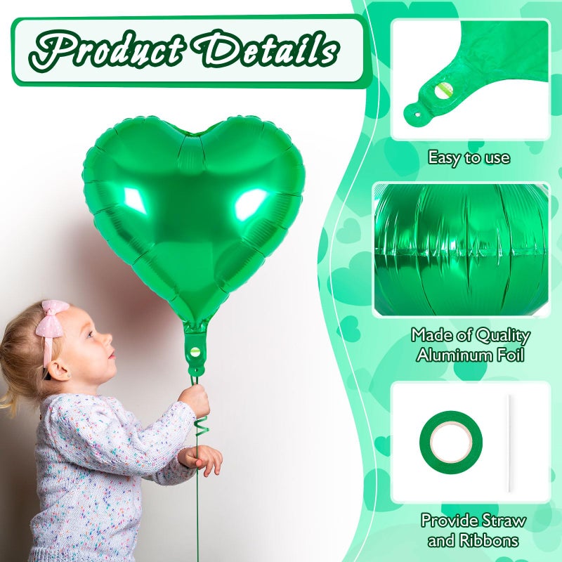 YOTHORN 12 Pcs Heart Balloons,18 Inch Green Heart Foil Balloons Love Balloon Valentine Balloon for Birthday Party Wedding Engagement Party Baby Shower Valentine Day Decorations (green) - Image 5