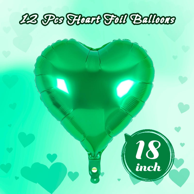 YOTHORN 12 Pcs Heart Balloons,18 Inch Green Heart Foil Balloons Love Balloon Valentine Balloon for Birthday Party Wedding Engagement Party Baby Shower Valentine Day Decorations (green) - Image 2