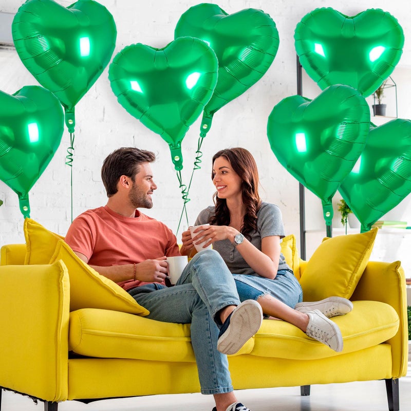 YOTHORN 12 Pcs Heart Balloons,18 Inch Green Heart Foil Balloons Love Balloon Valentine Balloon for Birthday Party Wedding Engagement Party Baby Shower Valentine Day Decorations (green) - Image 4