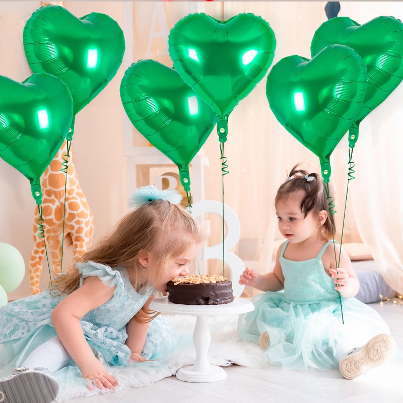 YOTHORN 12 Pcs Heart Balloons,18 Inch Green Heart Foil Balloons Love Balloon Valentine Balloon for Birthday Party Wedding Engagement Party Baby Shower Valentine Day Decorations (green) - Image 3