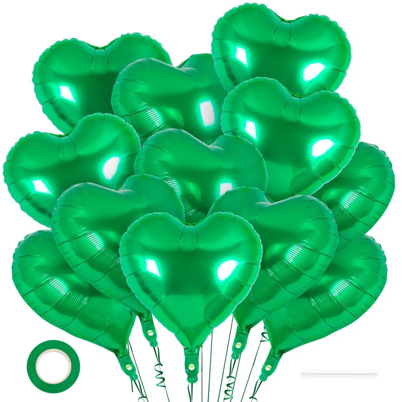 YOTHORN 12 Pcs Heart Balloons,18 Inch Green Heart Foil Balloons Love Balloon Valentine Balloon for Birthday Party Wedding Engagement Party Baby Shower Valentine Day Decorations (green) - Image 1