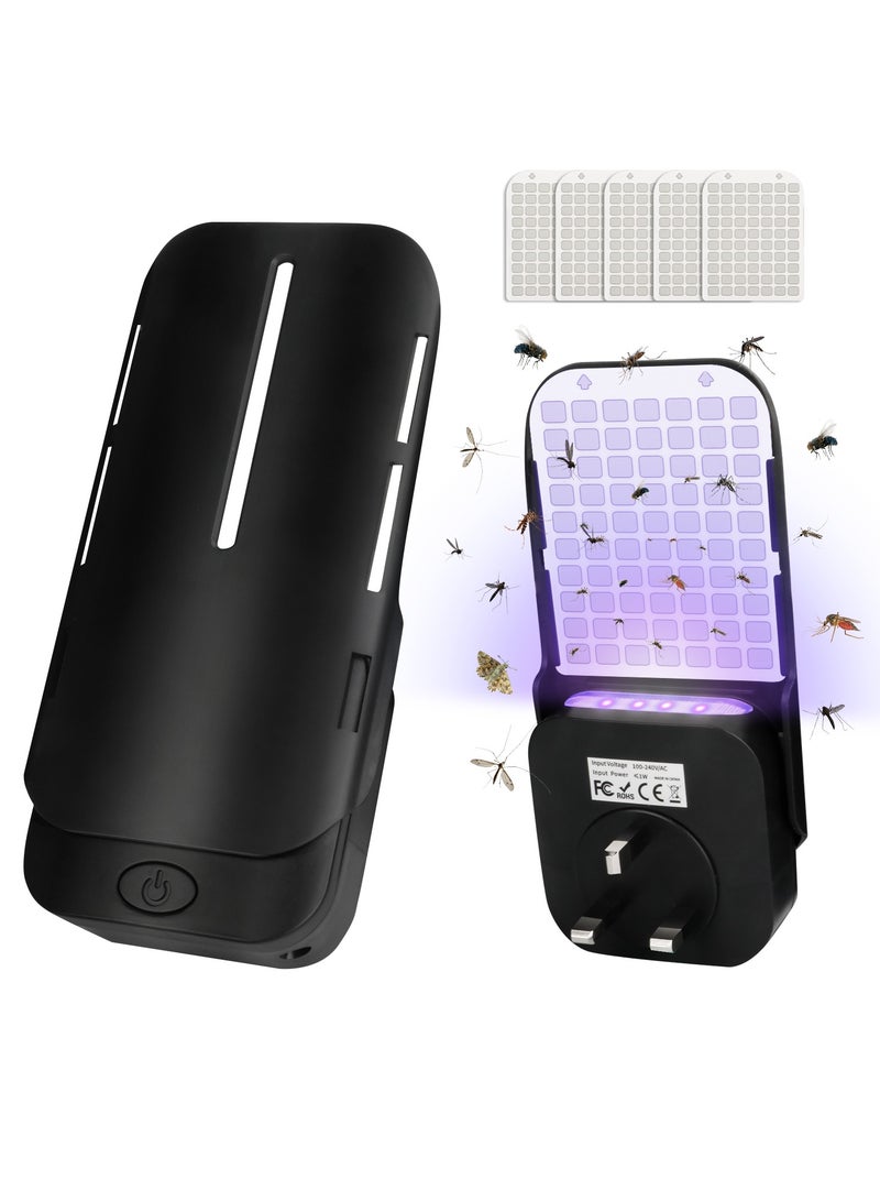 نكومي مصيدة ذباب داخلية، مصيدة حشرات طائرة تعمل بالقابس لذباب الفاكهة والبعوض والعثة، مصيدة حشرات البعوض بالأشعة فوق البنفسجية مع ضوء ليلي، بدون ضوضاء وسهلة الاستخدام، مثالية للمنزل وغرفة النوم والمطبخ (جهاز واحد + 5 عبوات إعادة تعبئة) - Image 1