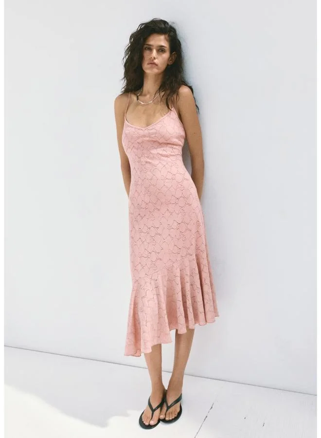 مانجو Asymmetrical Ruffled Lace Dress