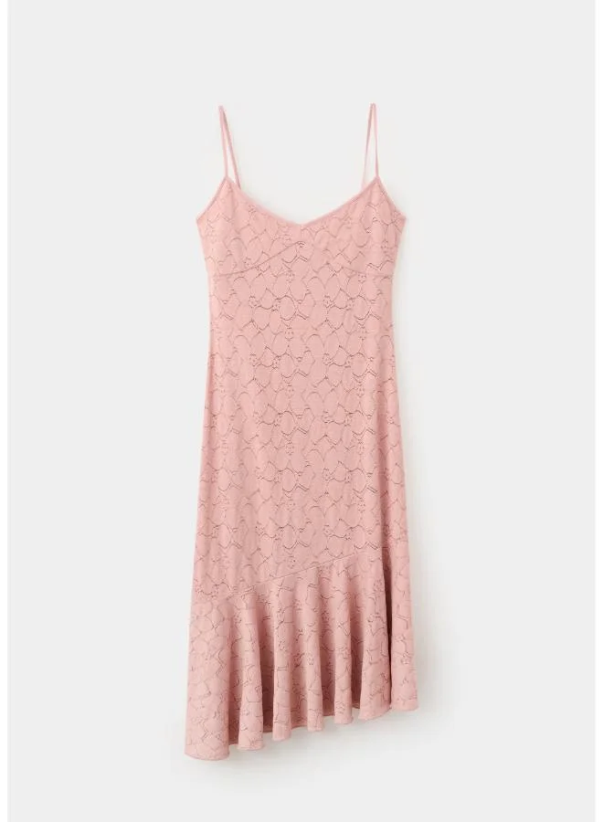 Mango light pink Asymmetrical Ruffled Lace Dress for Women | Best Price UAE