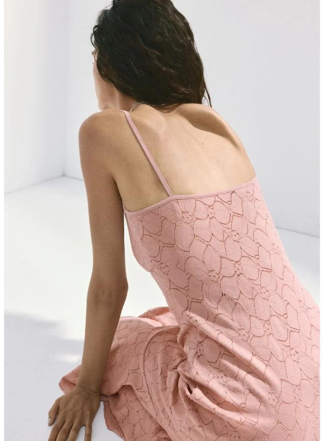 Mango light pink Asymmetrical Ruffled Lace Dress for Women | Best Price UAE