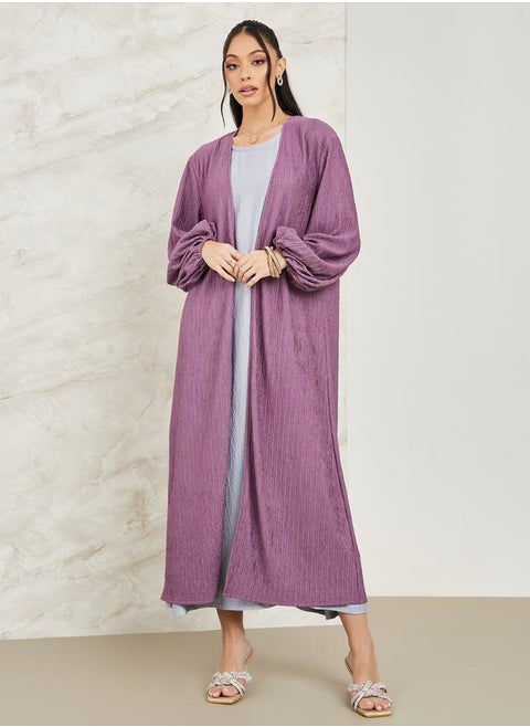Textured Midi Kimono with Balloon Sleeves