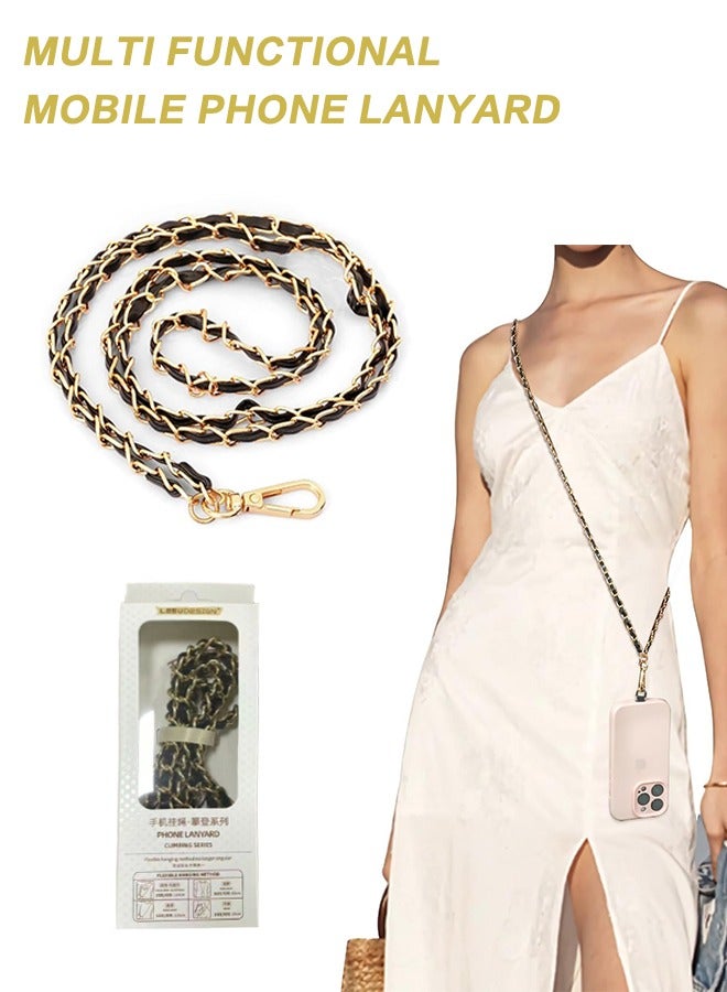 LEEU Design Universal Phone Lanyard, Metal Cell Phone Chain Anti-Theft Crossbody Strap for iPhone 16, 15 and Most Smartphones, Cell Phone Neck Holder for Women, Gold & Black - Image 1