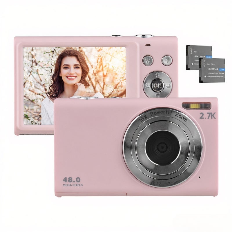 Kids Digital Camera: Pink 2.88 Inch IPS Screen - 2.7K Video 48MP Photo 16X Digital Zoom Compact Camera for Kids and Teens - Image 1