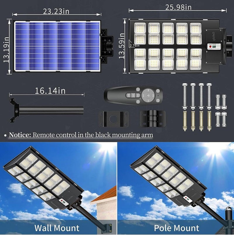RJ -600 Watt Solar Street Lights Outdoor Dusk to Dawn Security Lights High Lumen Solar Powered Waterproof for Parking Lot Wall Garage Lamp and with Remote Control |2 Year Warranty - Image 3