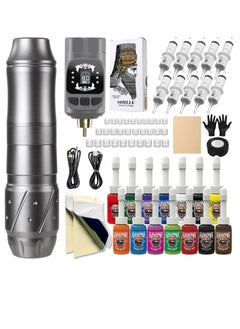 Hawink Tattoo Kit Tattoo Gun Wireless Rotary Tattoo Machine with Tattoo Power Supply 1600mAh LCD digital Lithium Tattoo Battery Complete 10Pcs Cartridge 14 inks EM155TI201-7  - Image 1