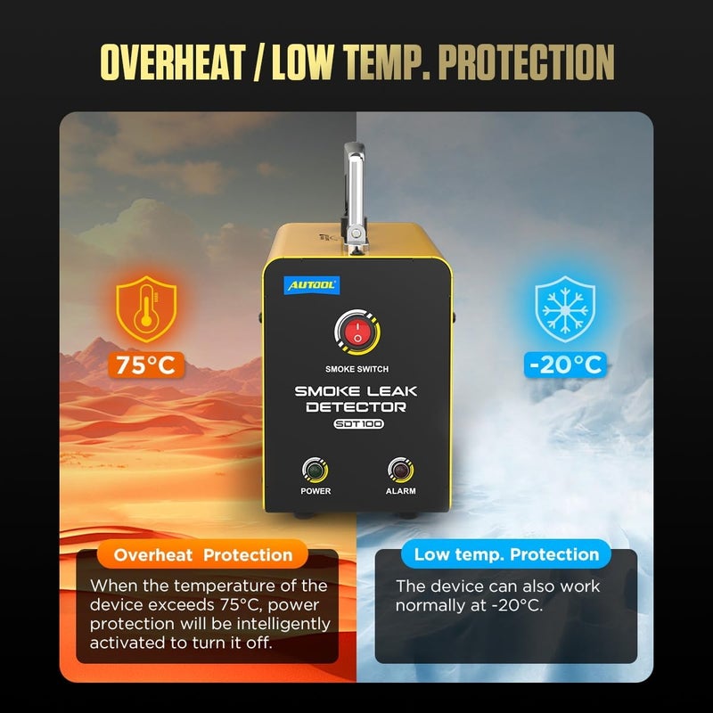 أوتول AUTOOL آلة الدخان للسيارات كاشف الرصاص DC 12V EVAP اختبار تشخيص الفراغ مع مضخة هواء مدمجة لنظام الأنابيب - Image 4