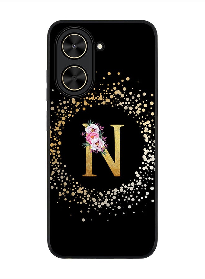 Stylizedd For Xiaomi Poco C71 / Redmi A5 4G Case,Slim fit Camera Protection, Shockproof Thin Phone cover  - Custom Monogram Floral - N ( Black )