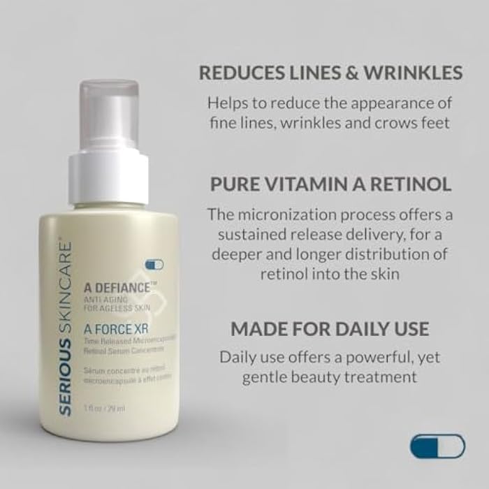 Serious Skincare Vitamin A Force XR Retinol Face Serum Concentrate, Micro Exfoliate & Resurface for Radiant Skin, for Lines, Wrinkles, Pore Minimizer, Anti-Aging 1 Oz. (Pack of 2) - Image 2