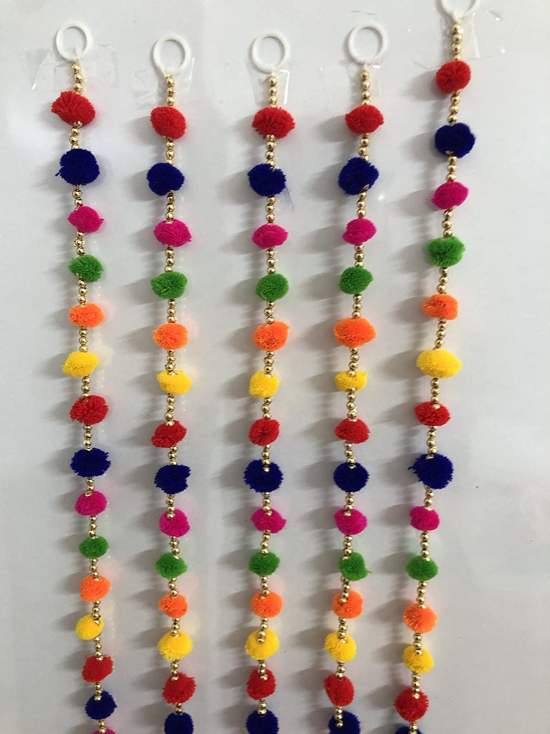 Aahum Sale Handmade WallDoor Hangings 1 Ft.Strings MultiColor Pom Pom Torans Garland Bandhwar Golden Bells Temple,Ganesha Decoration Home Décor Diwali,Festival,Navratri,Wedding,Party(1 FT 10 Strings) - Image 3